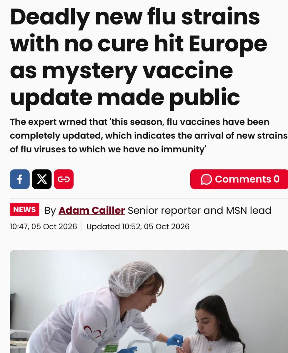 SandraWeeden's tweet photo. No natural immunity? Really?

Health experts have issued a worrying warning over a surge of new influenza strains currently spreading across Europe and Russia – and claiming that the public presently has no natural immunity against these mutated viruses. https://t.co/p8Rk7dFZX3