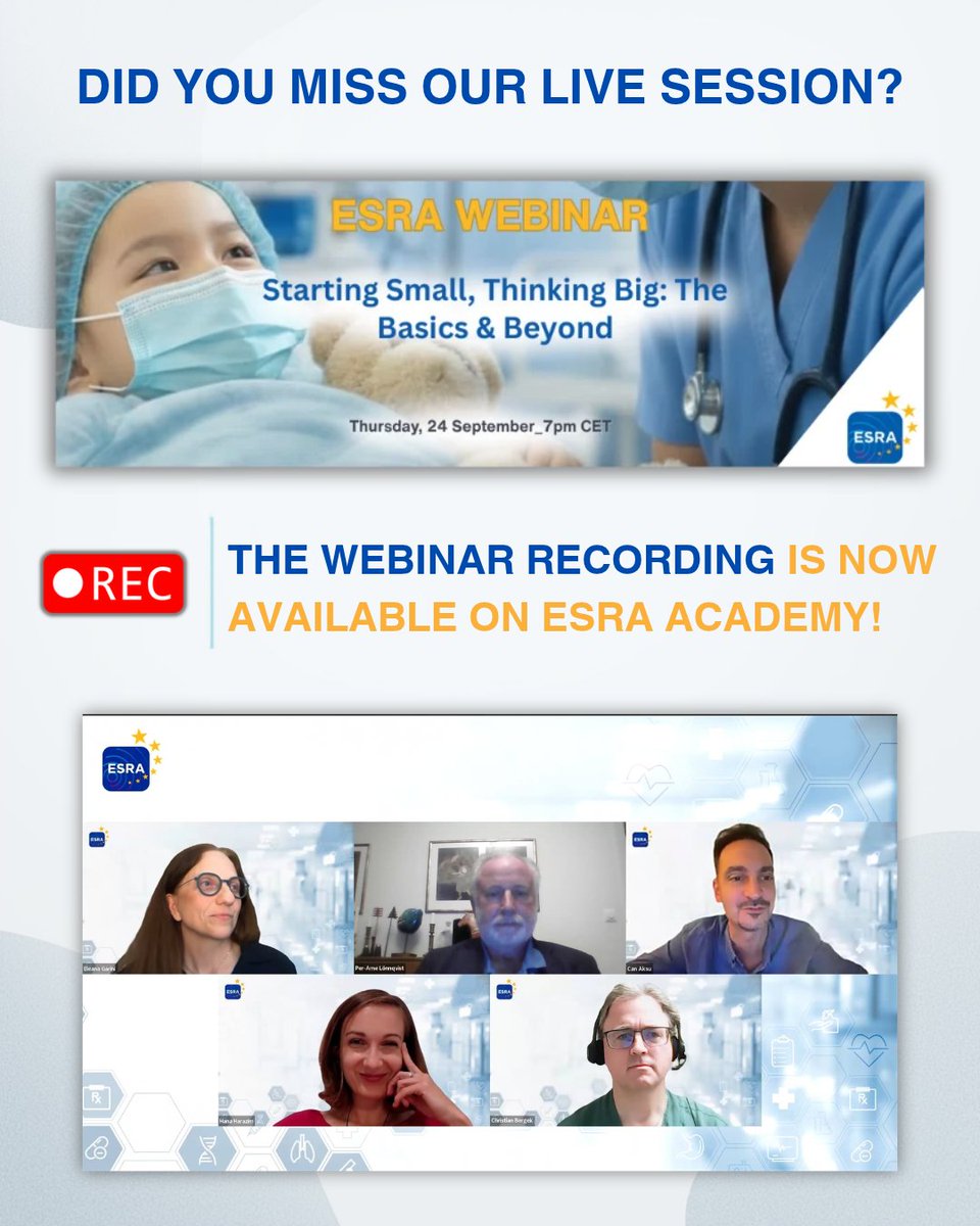 ESRA_Society's tweet photo. 💫 Missed the webinar? The recording is now available.

"Starting Small, Thinking Big: The Basics &amp; Beyond" is now available on the ESRA Academy.

Catch up on the session and explore practical insights you can apply in your practice.

🔗 Watch here: https://t.co/TzumpbGS6l https://t.co/3k2OTvcBhz