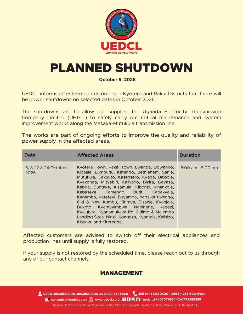UEDCLTD's tweet photo. Planned shutdown.
#UEDCLinService
#LightingUpYourWorld https://t.co/rejSxY4U02