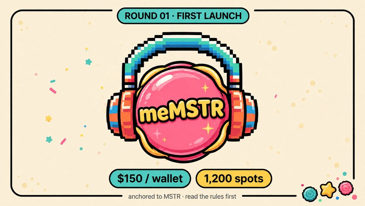 Mirrortop_'s tweet photo. First round is here: meMSTR, anchored to MSTR. 🎉
Why this one: a strong stock story 📈 and high community discussion 💬 — a good first sample.
$150 cap per wallet, 1,200 spots in total. 🎟️
Read the rules first, then decide whether to join. 📋
@saylor @Strategy https://t.co/wH7DtY4L0i