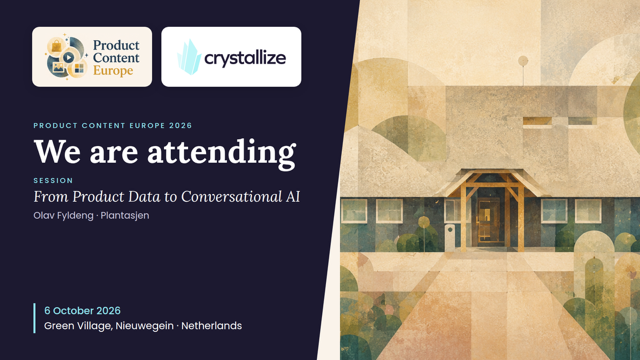 CrystallizeAPI's tweet photo. We’re heading to Product Content Europe 2026 on October 6 in Green Village Nieuwegein, Netherlands, and @CrystallizeAPI will do more than just attend.

Our CEO, @bardfarstad , will take the stage with: Specs don’t sell. Stories don’t scale.
The session explores a problem many product teams know well: how do you create product content rich enough to sell to people, while keeping it structured, consistent, and machine-readable enough to scale?

We’ll also be running a hands-on workshop: Your B2B Store Live in 60 Min
The idea is simple: good product data is only really useful when you can do something with it.

And outside the sessions, we’d love to meet.

If you’re working with #PIM, product data, #B2B #commerce, AI agents, product discovery, structured content, or headless commerce, come find us. 

We’re keen to compare notes, hear what others are building, and share experiences from the projects we’re working on.

Drop us a message or just come say hi during the day > https://t.co/M82unlXRb8

Organized by @PimVendors and EMM Consultancy.