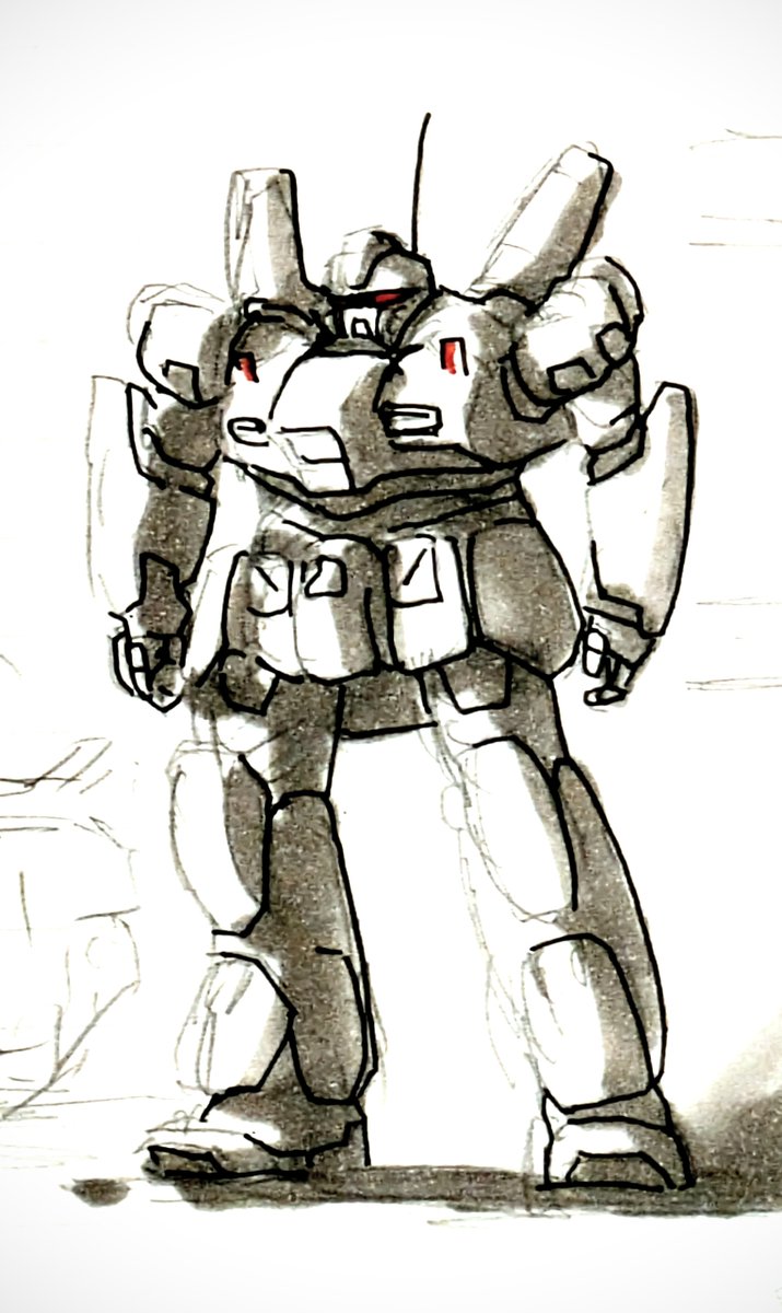 warmgray_no5's tweet photo. ゴツい #ガンダム のらくがきっす。
テスト機やエース機じゃないガンダムが好きなんです。敵味方関係なくガンダム顔な量産機が活躍するってのもいいと思うんですよね。
#イラスト https://t.co/On0Fq4b6WT