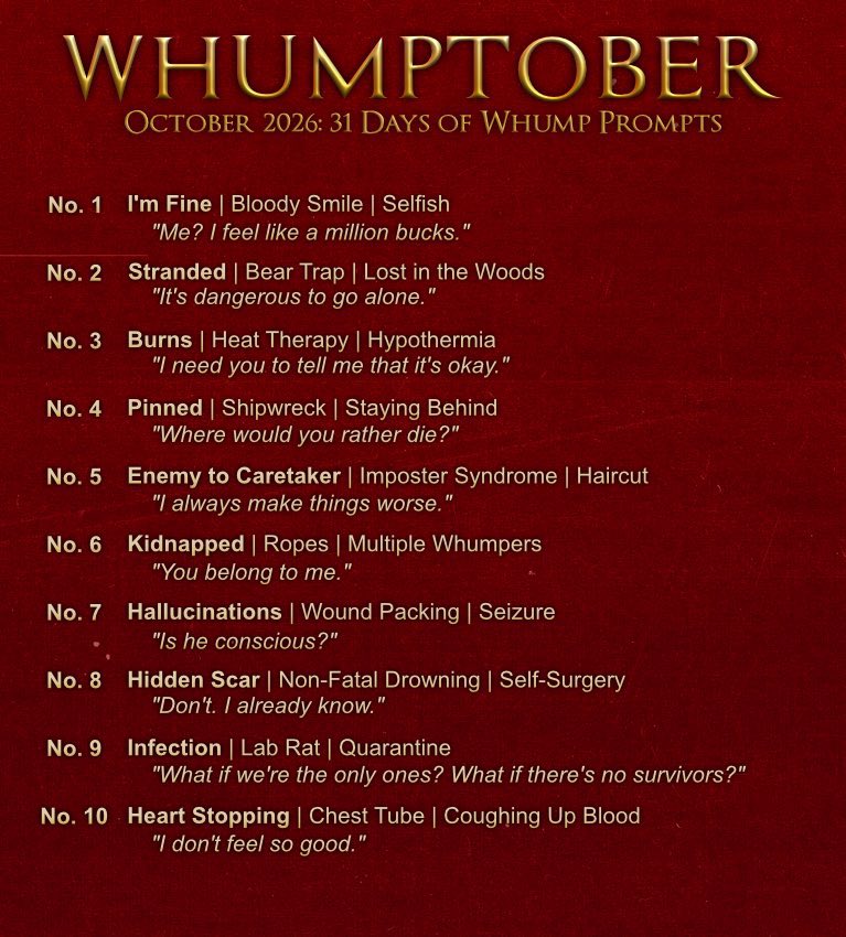 agikun's tweet photo. For everyone who confuse about my whumptober prompt list: 

I'm combining both Whumptober and AI-less Whumptober together as one. 

This year's official whumptober is more towards physical only. I need emotional whump to balance it too. https://t.co/inWY8TpCO6