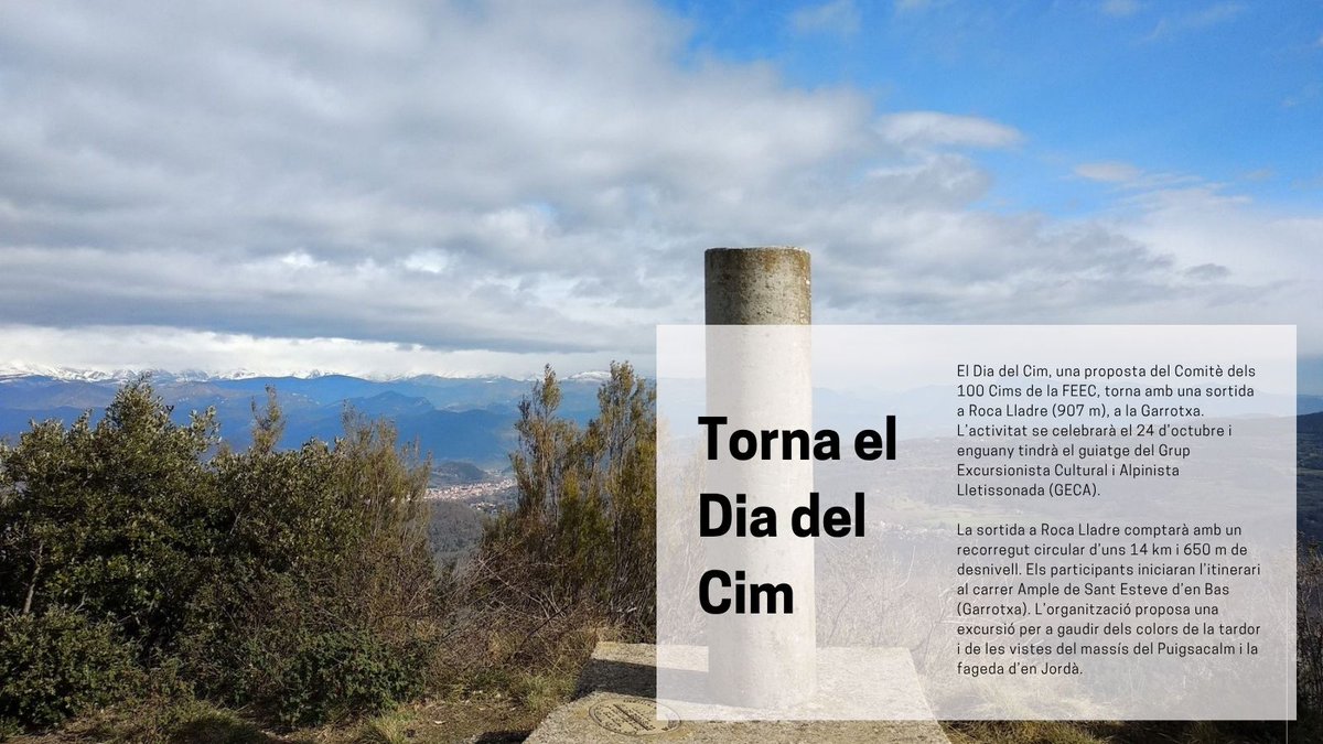 FEEC_cat's tweet photo. 🗓️ ⛰️ El Dia del Cim pujarà a Roca Lladre, a la Garrotxa, el pròxim 24 d'octubre.

Inscripcions obertes ✅

🔗 https://t.co/SwbggS20TC

#sentlamuntanya #sommuntanya #100Cims https://t.co/jhkaVhv6lH
