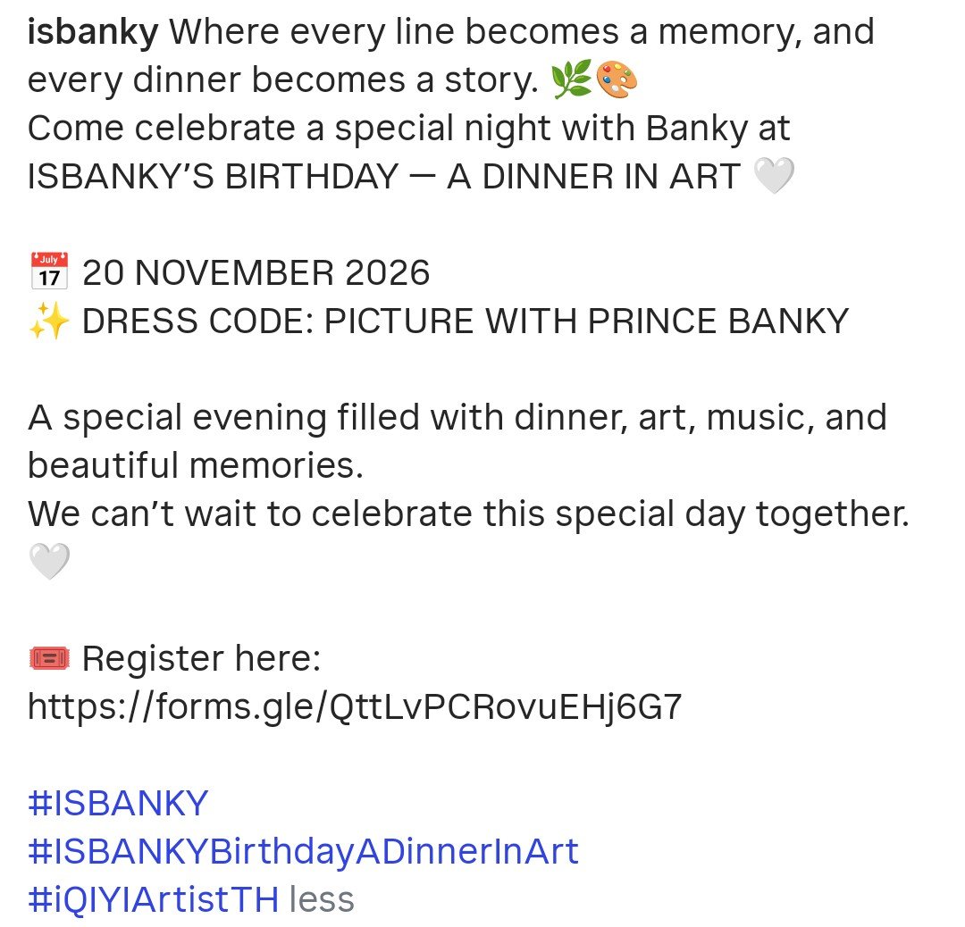 Casaalisa's tweet photo. ISBANKY'S BIRTHDAY ~ A DINNER IN ART

🗓️ 20261005
📸 isbanky IG

🎟️ REGISTER INFO refer to the IG content

#ISBANKY
#ISBANKYBirthdayADinnerInArt
#iQIYIArtistTH https://t.co/vNnBDxNJHA