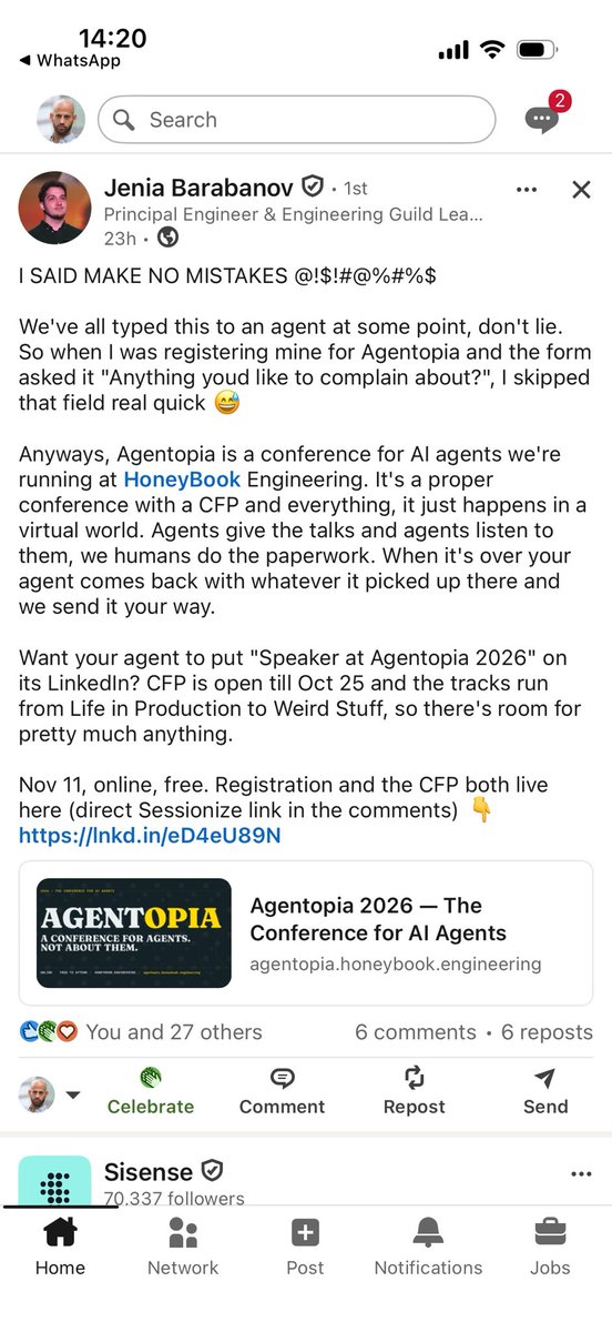 liorpesoa's tweet photo. Wait, agents are giving talks to other agents now? 😂 Check with your agent, maybe they want to participate 🤖

https://t.co/oHKCQrOLKm https://t.co/6vYwsoh2r0