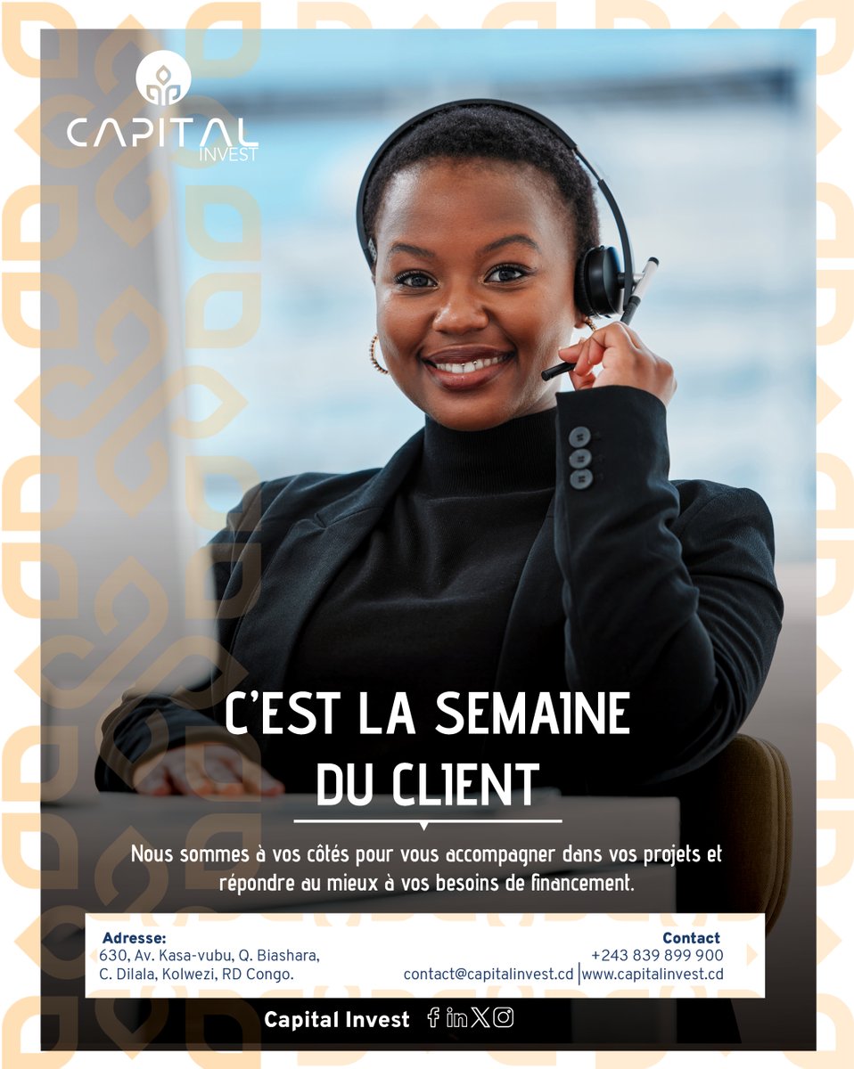 Capitalivst's tweet photo. Cette Semaine du Client, CAPITAL INVEST vous remercie pour votre confiance.

Chaque projet et chaque besoin méritent une écoute attentive et un accompagnement adapté.

Merci de faire de CAPITAL INVEST votre partenaire. 

#CapitalInvest #SemaineDuClient #Confiance #Financement https://t.co/V7on56wXxt