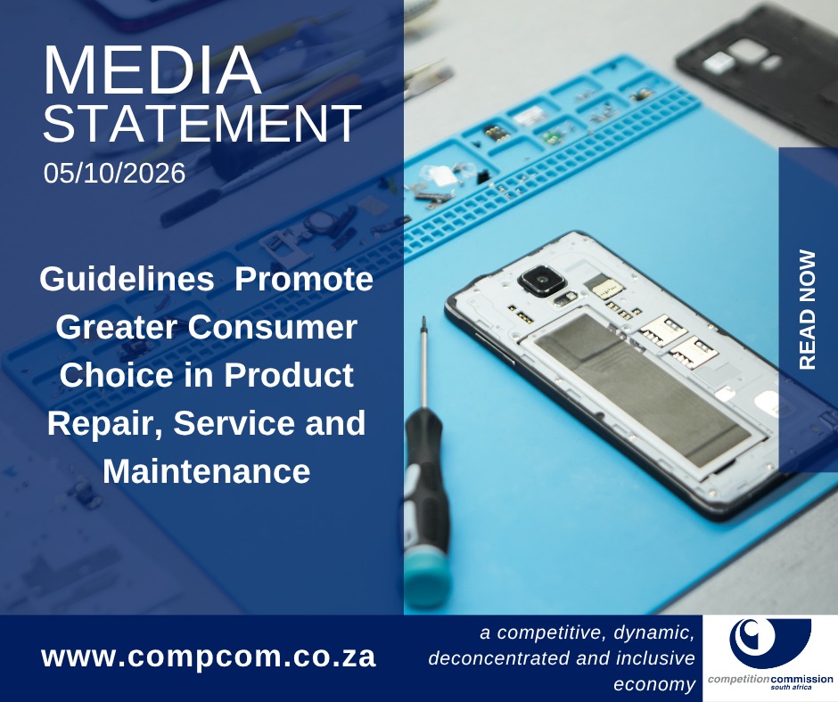 CompComSA's tweet photo. Greater choice. More affordable repairs. Fairer competition. 🔧📱📺The Competition Commission has published final Guidelines to promote consumer choice and support independent providers in product repair, service and maintenance aftermarkets. Read more at: https://t.co/MqqkatJvkf https://t.co/L28um5IIxN