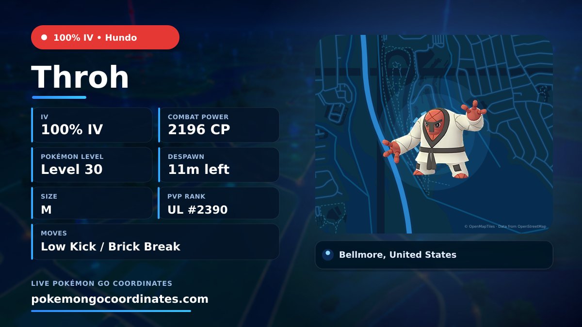 CoordsPokemonGo's tweet photo. #Throh Wild Spawns
💯% IV • 2196 CP • Level 30
Despawns in 11m
📍 40.643117,-73.559735
#RareSpawn • #PGSharp https://t.co/NDfelEoU6O