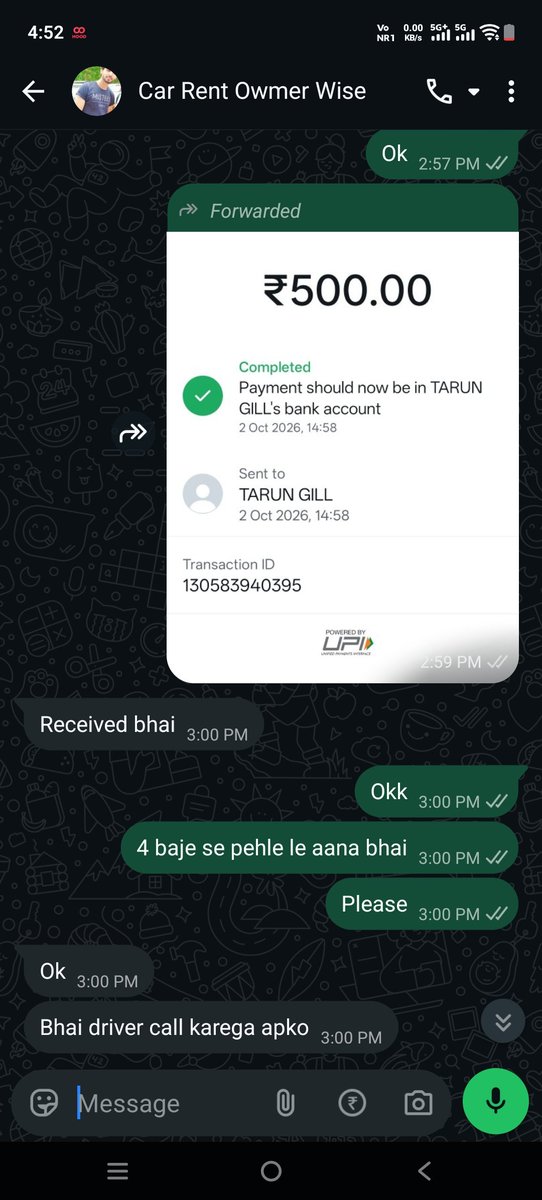 Rahul91090089's tweet photo. @dmgbnagar @noidapolice 
Paid ₹500 as a token amount to a local car rental agency on 2 October. Later, they refused the booking due to the destination and promised to refund the amount within an hour. Despite repeated calls and messages, the refund has not been made. Please look https://t.co/PFRqvtw2Ig