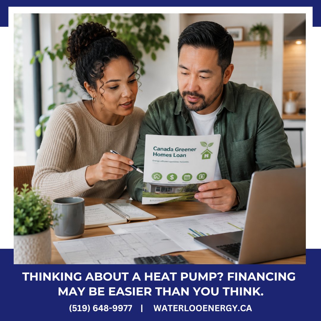 WaterlooEnergy's tweet photo. Thinking about a heat pump? Eligible homeowners may qualify for the Canada Greener Homes Loan—an interest-free loan from $5,000 to $40,000 with up to 10 years to repay. Learn more: https://t.co/9g5gdzLcLl #HeatPump #WaterlooEnergy https://t.co/e7YHgWWRUd
