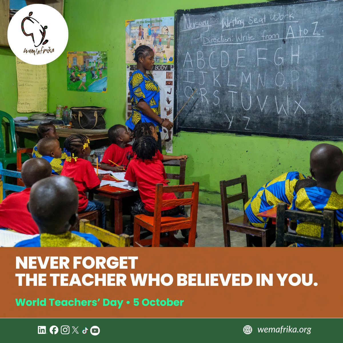 AfrikaWem's tweet photo. SOME LESSONS END WITH THE SCHOOL BELL. OTHERS LAST A LIFETIME.

A teacher’s belief can become a student’s confidence.

Tag a teacher whose impact still stays with you.

#WemAfrika #WorldTeachersDay https://t.co/BdwSmvuaNk