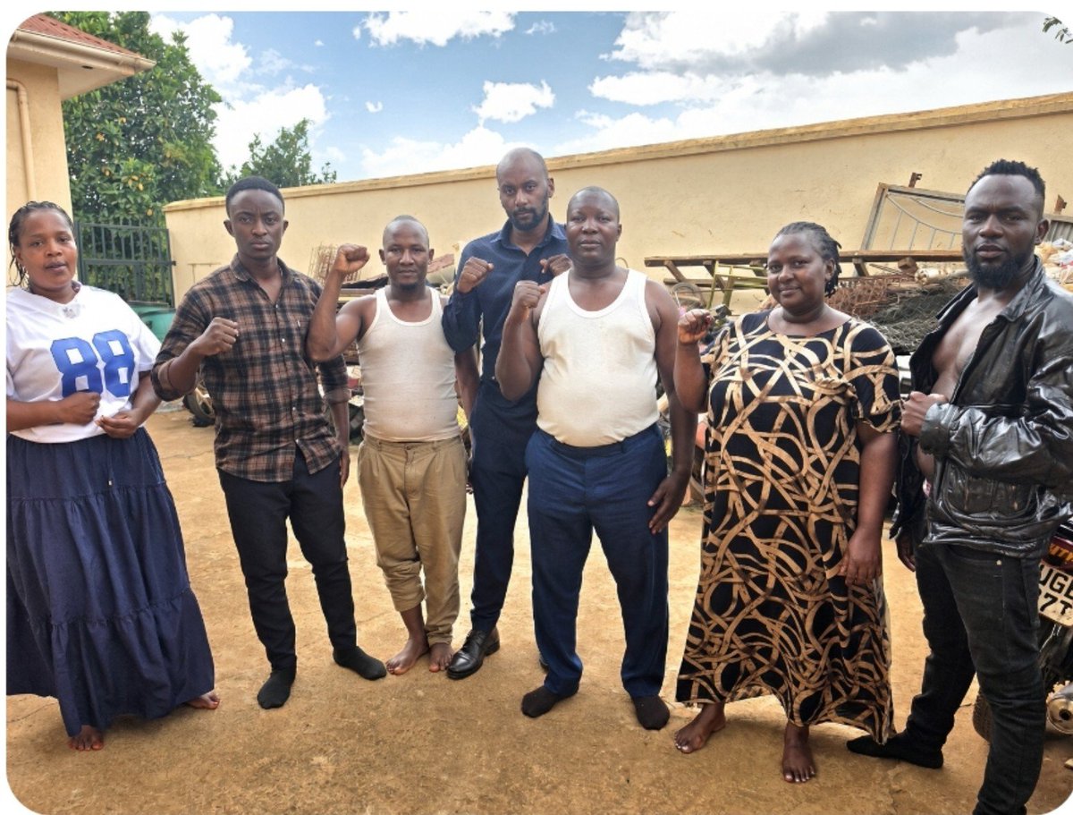 DavidLRubongoya's tweet photo. Today at Wakiso Police, we followed up on our six comrades who were arrested from St. Francis of Assisi Catholic Church in Bulenga yesterday. Thankfully they have been released on police bond, although they should never have been arrested in the first place. The six are Ayesiga Promise aka Mr. Nsi, councillor Sserunjoji David, Nyombi Moses, Sarah Namutebi, Namaganda Annet and Mugume Musa. Aluta continua! Supporting @NUP_Ug is not a crime.