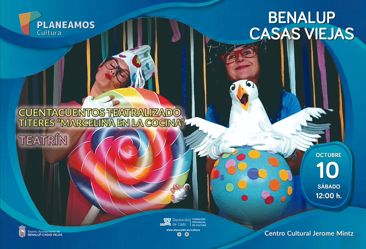 AytoBenalupCV's tweet photo. El cuentacuentos teatralizado ‘Marcelina en la cocina’, este sábado en el Centro Cultural Jerome Mintz #Benalup #Cultura #Teatro #OcioInfantil https://t.co/UFgDZJq4xC https://t.co/QPt1w9aXKI