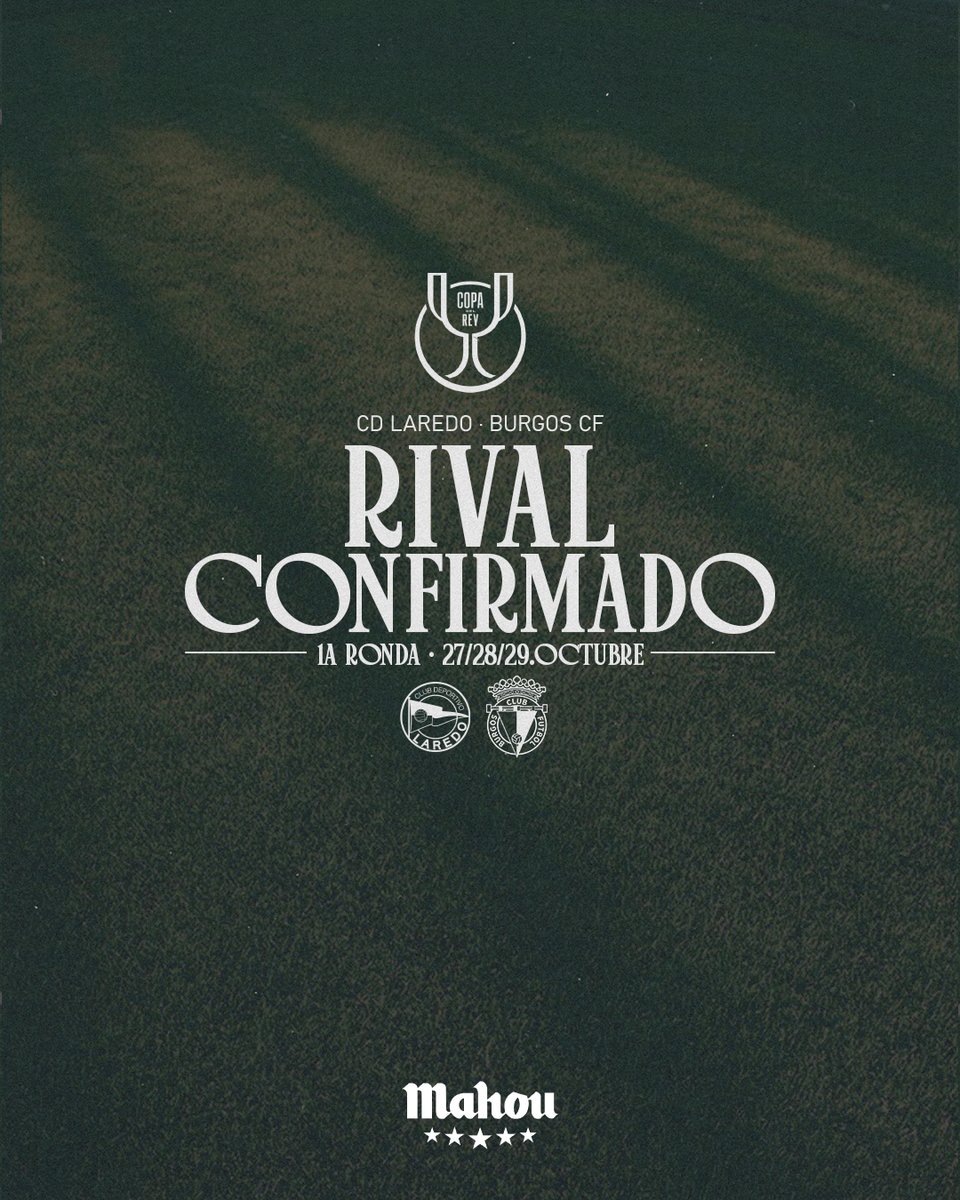Burgos_CF's tweet photo. ¡𝗬𝗮 𝘁𝗲𝗻𝗲𝗺𝗼𝘀 𝗿𝗶𝘃𝗮𝗹!

@CDLaredo  será nuestro rival en la primera ronda de Copa del Rey.

🗓️ 27/28/29 de octubre.

#LatidoBlanquinegro #LaCopaMola https://t.co/AYUwpqN3ir