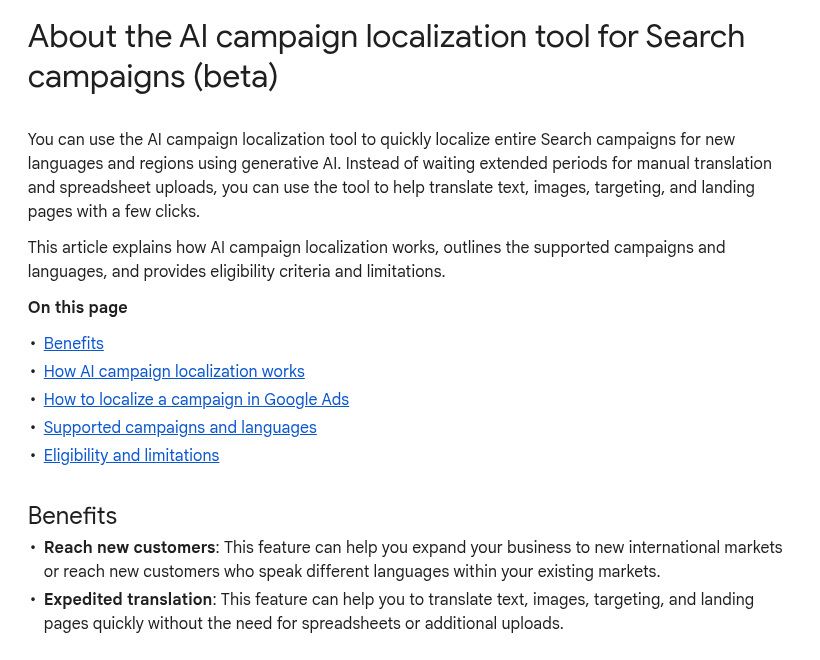BerntMuurling's tweet photo. Google just shipped a beta that can spin a whole Search campaign into another language without touching the original.

AI campaign localization: pick an eligible English (US) Search campaign, choose target language, location and budget, and generative AI builds a new, independent campaign. The source stays as is. Headlines, descriptions, sitelinks, callouts and keywords get translated. Images with text overlays get the text in-painted out, with the message added as text assets. You review in a four-column table (original, translation, back-to-English, notes), can leave free-text instructions like "do not translate the brand," and publish paused by default.

Dutch is on the day-one language list, so NL/BE tests from a US-English source are suddenly a few clicks away. Entry points: Campaigns table, Tools > Localization, or an Optimization score localization recommendation.

The traps matter more than the wizard. Budgets and bids copy 1:1 with no FX, so a $100 US budget is still $100 in the new market. Translated keywords are not researched keywords. Local query language still wins. Landing pages: either a Google JS machine-translate snippet, or bulk URL find-and-replace. Neither is a native market page.

Treat the output like any new market draft: bids, keyword research and LP quality still need a human pass. And before you scale that geo on a copied budget with loose translations, sanity-check traffic quality so you are not learning from junk.