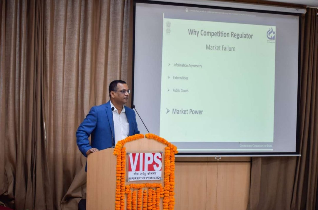 CCI_India's tweet photo. Shri Nandan Kumar, Director (Eco), CCI delivered a lecture on “Recent Developments in Competition Law” at Vivekananda Institute of Professional Studies - Technical Campus (VIPS-TC), New Delhi, on 24.09.2026. https://t.co/nGTDbUXdjV