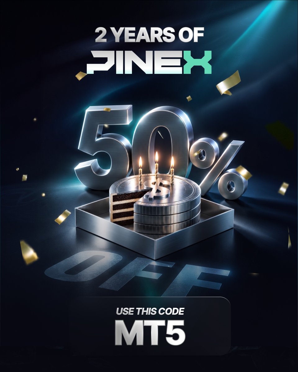 pinexcapital's tweet photo. START THE WEEK 50% OFF!! 👀🔥

PineX is celebrating 2 YEARS with our biggest challenge discount yet!

Get 50% OFF your next challenge with code MT5.

Your next challenge just got 50% cheaper. 👀
Don’t miss this one. 👇
https://t.co/Za2tpc0jBd https://t.co/ynXcl2aqu6