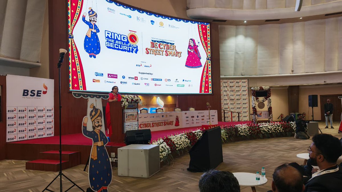 DSCI_Connect's tweet photo. Reflecting on the grand ceremony that opened #CyberSecurityAwarenessMonth2026 

What a way it was to begin. At @BSEIndia , Mumbai, we officially launched #BeCyberStreetSmart, bringing the timeless storytelling tradition of Kathputli into the digital age to help everyone pause, think and choose wisely online.

The day had a bit of everything. There was the lamp lighting with our partners and two thought-provoking panels on AI, trust and fraud resilience. A keynote from @MahaCyber1  reminded us that awareness is our strongest defence. And then the bell rang, and the show began. A heartfelt thank you to BSE, India and BSECL for hosting us.

The curtain has been up for a few days now, and the show is in full swing. The strings are in our hands all through October. Let's hold them well.
Explore the campaign and join the show: https://t.co/YbsXlIMhbR

@IndianCERT @Cyberdost #GovernmentofMaharashtra (GoM) @GoI_MeitY
@63Sats @AxisBank @CIDKarnataka (#CCITR)
@ChitkaraU @CryptoCred @HDFC_Bank @iiflcapital
@LloydsBank @PayPal @pnbindia  https://t.co/uLOJvhnsae @QRC_Assurance @Quilr_Security @sq1_security @TeamTargetIndia @Target @ThalesDigiSec
@Veeam @ZSAssociates