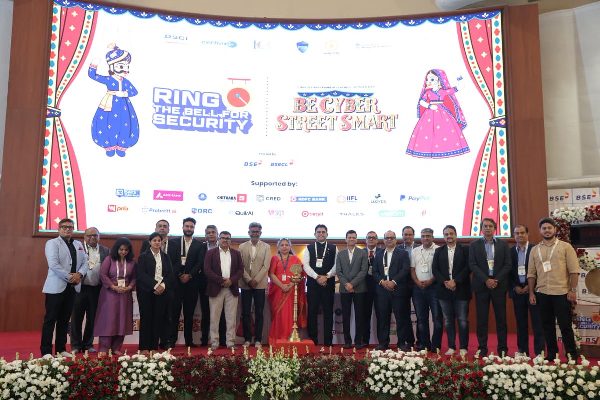 DSCI_Connect's tweet photo. Reflecting on the grand ceremony that opened #CyberSecurityAwarenessMonth2026 

What a way it was to begin. At @BSEIndia , Mumbai, we officially launched #BeCyberStreetSmart, bringing the timeless storytelling tradition of Kathputli into the digital age to help everyone pause, think and choose wisely online.

The day had a bit of everything. There was the lamp lighting with our partners and two thought-provoking panels on AI, trust and fraud resilience. A keynote from @MahaCyber1  reminded us that awareness is our strongest defence. And then the bell rang, and the show began. A heartfelt thank you to BSE, India and BSECL for hosting us.

The curtain has been up for a few days now, and the show is in full swing. The strings are in our hands all through October. Let's hold them well.
Explore the campaign and join the show: https://t.co/YbsXlIMhbR

@IndianCERT @Cyberdost #GovernmentofMaharashtra (GoM) @GoI_MeitY
@63Sats @AxisBank @CIDKarnataka (#CCITR)
@ChitkaraU @CryptoCred @HDFC_Bank @iiflcapital
@LloydsBank @PayPal @pnbindia  https://t.co/uLOJvhnsae @QRC_Assurance @Quilr_Security @sq1_security @TeamTargetIndia @Target @ThalesDigiSec
@Veeam @ZSAssociates