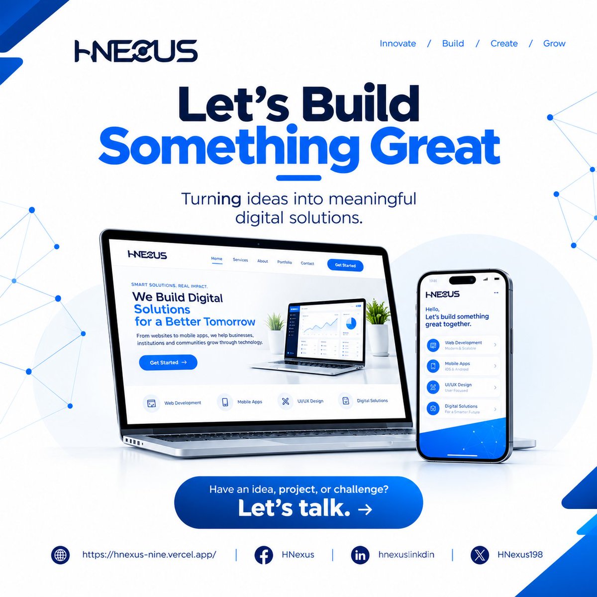 HNexus198's tweet photo. Let's Build Something Great

Have an idea, project, or challenge?

From websites and mobile apps to custom digital solutions, we're passionate about turning possibilities into reality.

Let's explore what's possible together

#HNexus #Innovation #Technology #SoftwareDevelopment https://t.co/vdFJhTjWHY