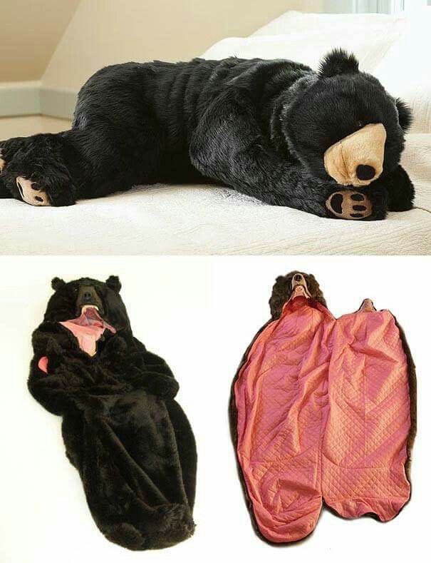 pmamtraveller's tweet photo. "The Great Sleeping Bear", is a realistic wearable sleeping bag designed to look like a resting black bear, designed by Japanese artist Eiko Ishizawa https://t.co/DyQg5RLoKO