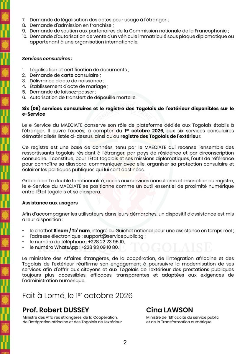 ambatogorabat's tweet photo. Modernisation de la diplomatie togolaise : Le
@Maeciate
passe au numérique ! Dans le cadre du Programme PDAAP, le
@Maeciate
lance officiellement, ce 01/10/2026, ses premiers services publics entièrement digitalisés. #Diplomatie #Numérique #ServicePublic #PDAAP #DiasporaTogolaise https://t.co/45XuFqpf7k
