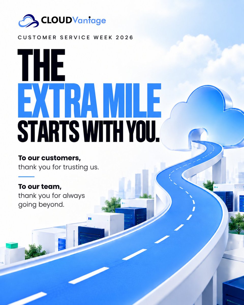cloudvantage_ng's tweet photo. The extra mile starts with you.

This Customer Service Week, we celebrate the customers who trust us and the team that keeps going beyond to deliver the support they deserve.

Thank you for being part of the CloudVantage journey.

#CustomerServiceWeek #TheExtraMile #CloudVantage #CustomerExperience #CustomerSupport #CloudInfrastructure #TechNigeria #CSW2026