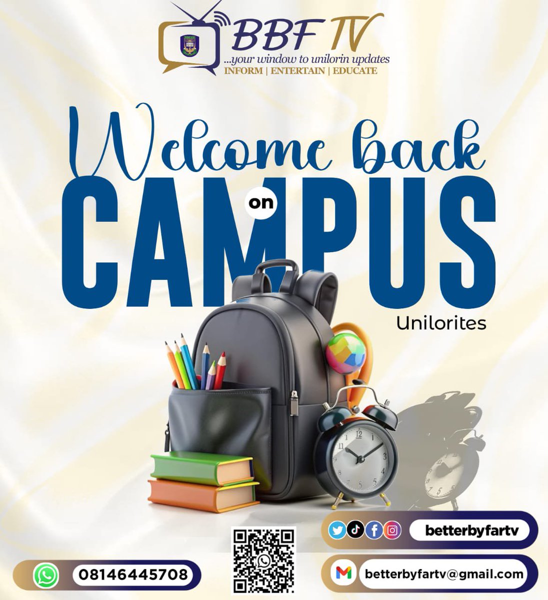 betterbyfartv's tweet photo. WELCOME BACK TO CAMPUS, UNILORITES! 🎒📚

Welcome back to campus! We hope you had a refreshing break and are ready for another exciting semester at the University of Ilorin.

Wishing you a smooth return, productive days and a successful semester ahead. 💙

Stay informed. Stay connected. 📺

©️ BBFTV 📺