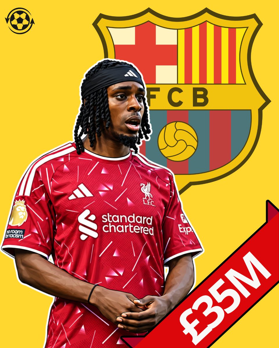 DeadlineDayLive's tweet photo. 🚨 Barcelona are interested in Liverpool right-back Jeremie Frimpong, who is open to joining the Catalan club.

Hansi Flick previously requested Frimpong, while Deco continues to monitor his situation alongside Pedro Porro.

Liverpool are willing to let Frimpong leave for £35M after he struggled to establish himself in England.

(Source: @Juanjesuscsap)
