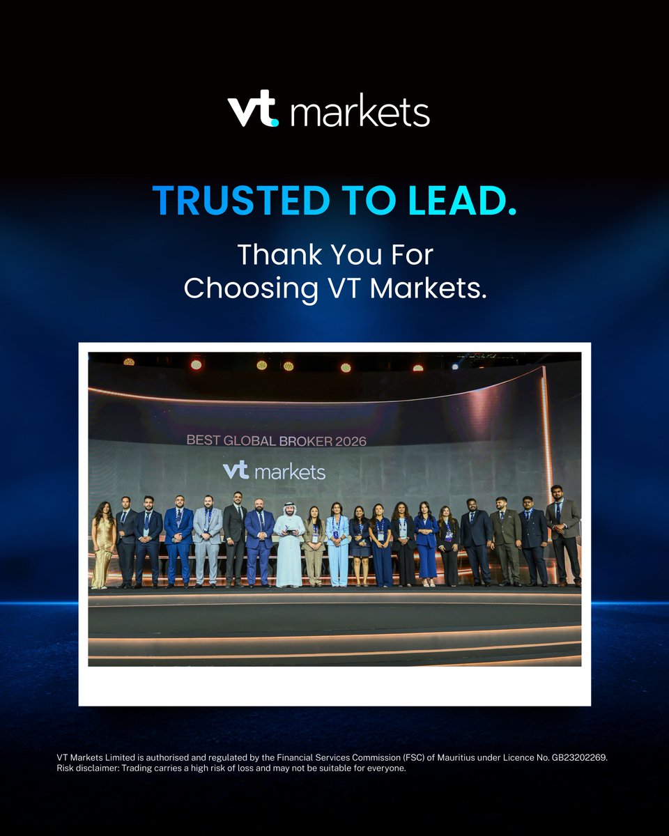 VTMENA's tweet photo. Let’s relive one of the biggest moments from Forex Expo Dubai 2026. 🏆✨

Meet our newest award: Best Global Broker 2026.

A proud milestone for VT Markets — and a moment we were honoured to share with our team.

Recognised by the industry. Chosen by traders.
Thank you for your trust in us. 💙

يلا نسترجع واحدة من أهم لحظات Forex Expo Dubai 2026. 🏆✨

تعرّفوا على أحدث إنجازاتنا: جائزة "أفضل وسيط عالمي لعام 2026".

محطة نفخر بها في VT Markets، ولحظة مميزة تشاركناها مع فريقنا.

تقدير من القطاع. وثقة من المتداولين.
شكرًا لثقتكم بنا. 💙
-----------------------
Regulation:
VT Markets Limited is authorised and regulated by the Financial Services Commission (FSC) of Mauritius under License No. GB23202269.
Risk disclaimer: Trading carries a high risk of loss and may not be suitable for everyone.

التنظيم:
ـ VT Markets Limited: مرخصة ومنظمة من قبل هيئة الخدمات المالية (FSC) في موريشيوس بموجب الترخيص رقم GB23202269.
تحذير المخاطر: ينطوي التداول على مخاطر عالية للخسارة، وقد لا يكون مناسبًا للجميع.