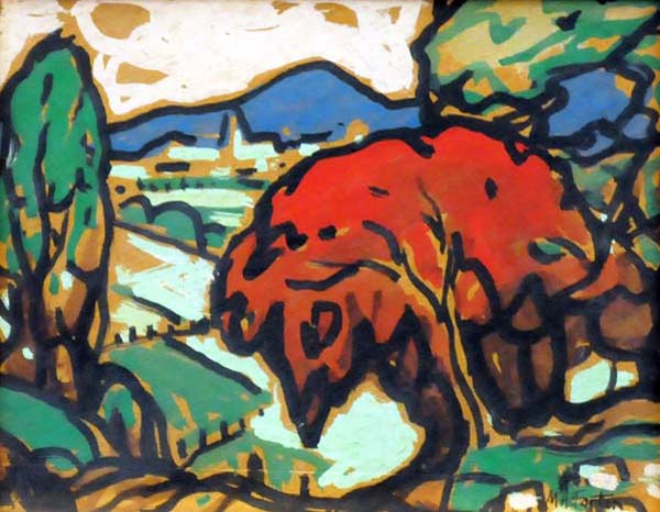 robear54's tweet photo. Mon petit musée… avec un air d'automne.
Marc-Aurèle Fortin (Québec, 1888-1970), « Paysage à l'arbre rouge », vers 1950. Source : Galerie Jean-Pierre Valentin, Montréal. https://t.co/nchluLeub1