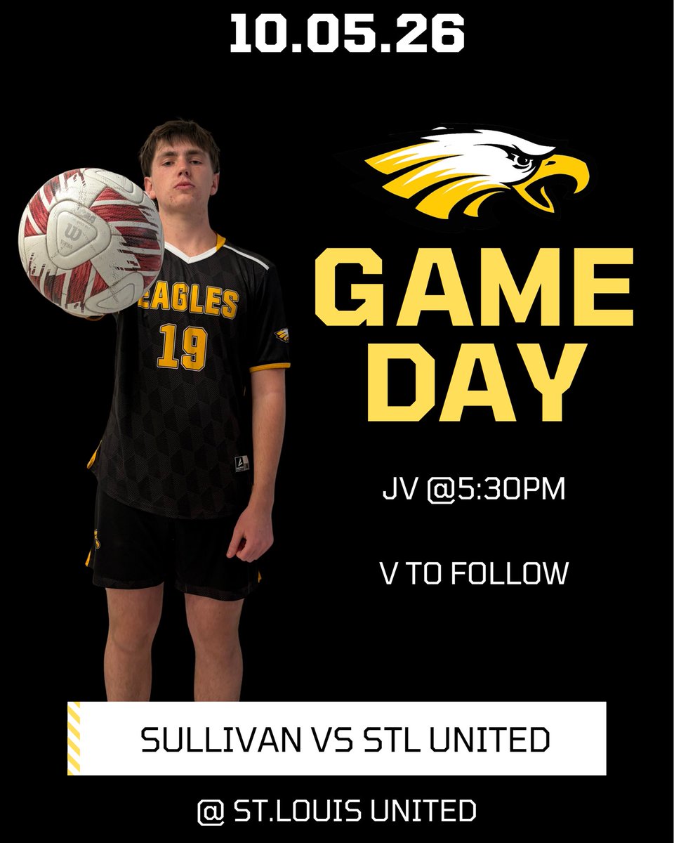 Sullivan_HS's tweet photo. The Eagles are on the road again to take on a really good St. Louis United club; JV kicks off at 5:30 with varsity to follow. https://t.co/JMR8Ui7lIj