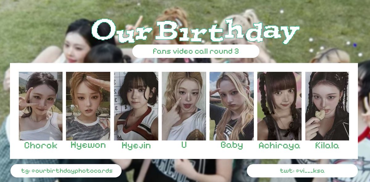 vi___ksa's tweet photo. OURBIRTHDAY Our birthday fans fansign and video call round 3 photocard template
Google drive for better quality:
https://t.co/vxZdFC6QvR
#OURBIRTHDAY #OBD #Baby #Achiraya #Hyejin #U #Hyewon #Kilala #Chorok #아워벌스데이 포카 https://t.co/RzzIvyawjo