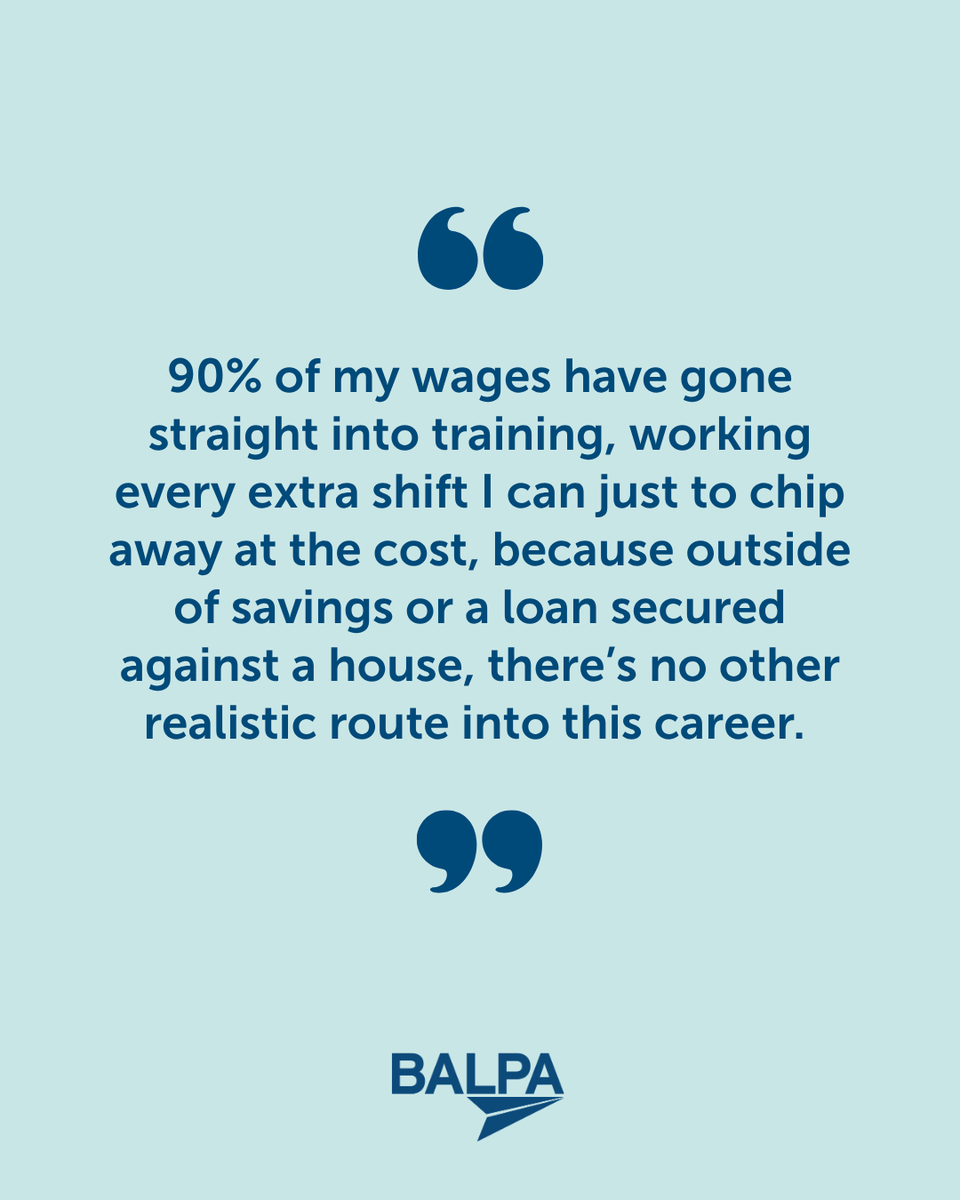 BALPApilots's tweet photo. 90% of my wages have gone straight into training... there's no other realistic route into this career."

Becoming a pilot can cost £120,000+. BALPA is taking the fight for fairer funding to Westminster https://t.co/xOcqee42h8