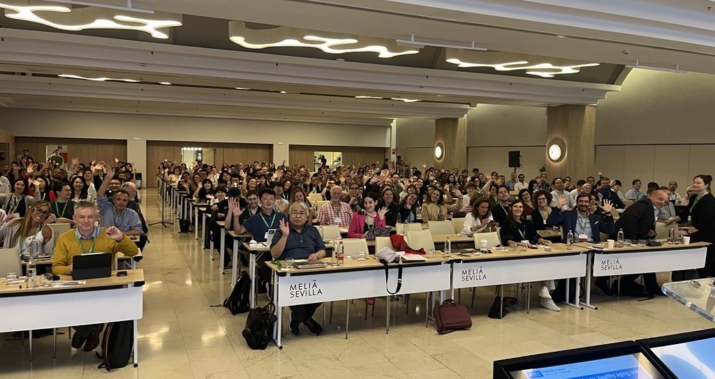 CellPressEvents's tweet photo. Into day 2 of Cell Press Symposia: Hallmarks of Aging! Lively poster discussions, buffet lunches, and a welcome reception full of conversation and new connections. Thanks to all our speakers, presenters, and attendees for making it a great start in Seville! #CSAging2026 https://t.co/EVTfhG2svl
