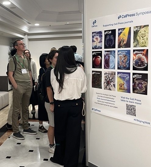 CellPressEvents's tweet photo. Into day 2 of Cell Press Symposia: Hallmarks of Aging! Lively poster discussions, buffet lunches, and a welcome reception full of conversation and new connections. Thanks to all our speakers, presenters, and attendees for making it a great start in Seville! #CSAging2026 https://t.co/EVTfhG2svl
