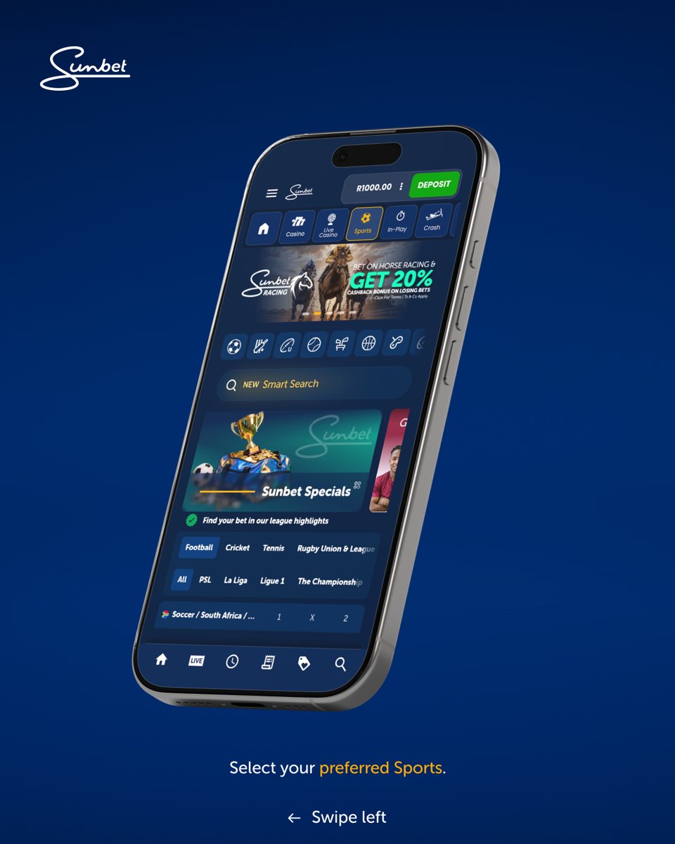SunbetSA's tweet photo. Next up on our new app tour: Sports. 📱⚽
We’ve shown you around; now let’s get into placing a sports bet.
Swipe through and follow the steps.
#SunbetSigns https://t.co/O23fFaGTA8