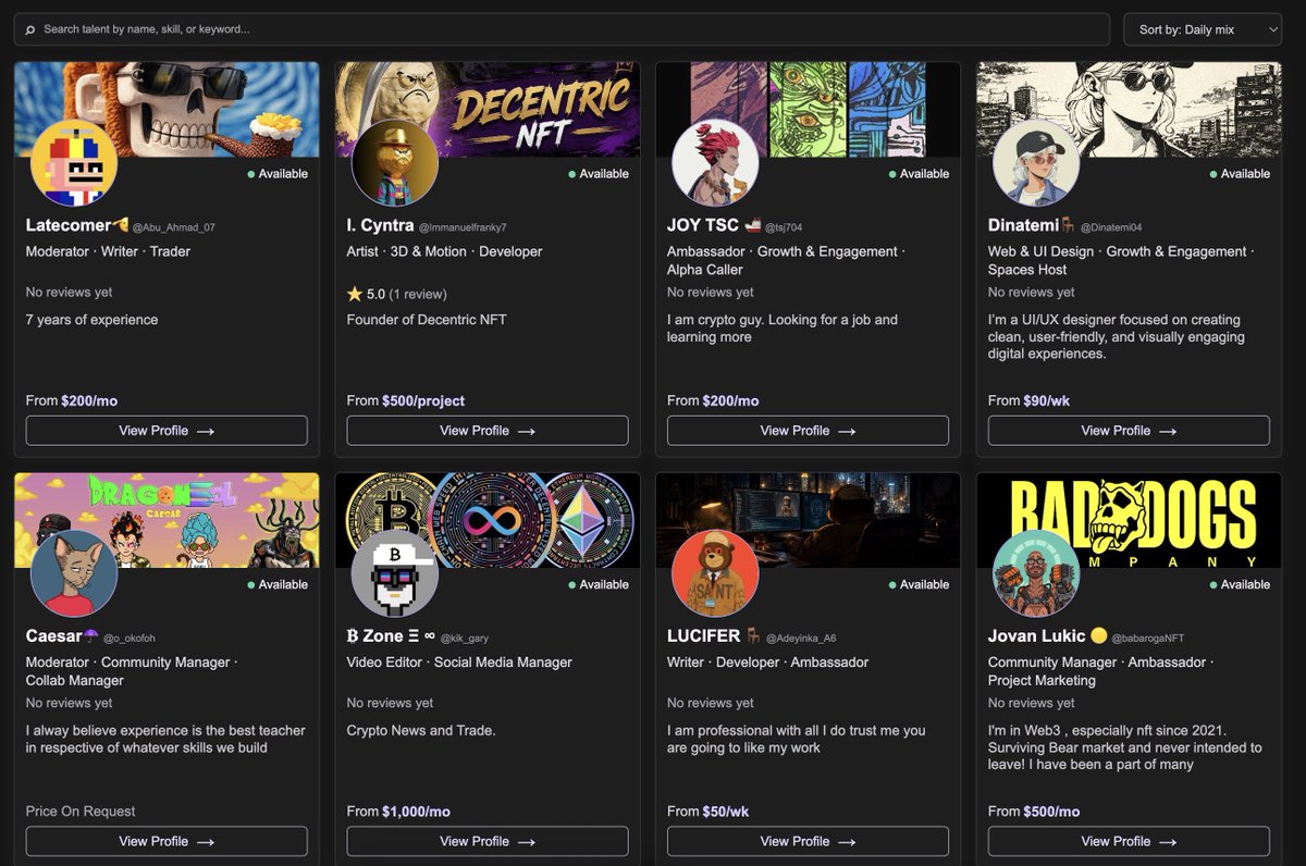 ReputeHQ's tweet photo. GM 🍃

We've added "Daily Mix" so every 24hrs Profile Cards will shuffle by default so you won't get lost in the pack. You can still sort by Newest. 

Also site speeds have been optimised to handle more profiles as we grow. https://t.co/WqLpMFaSKC