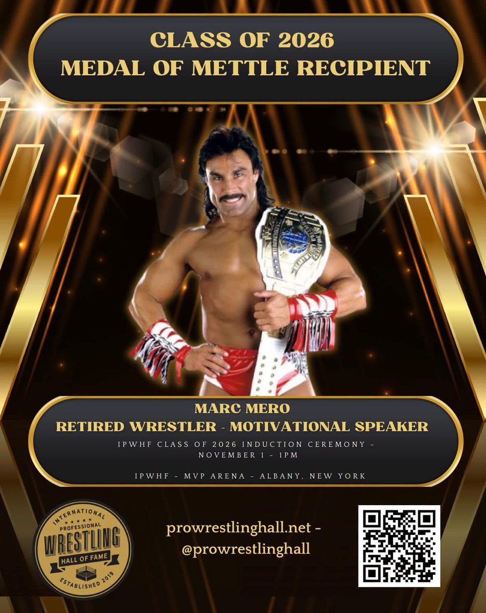 MarcMero's tweet photo. I’m truly honored and humbled to be named the 2026 International Professional Wrestling Hall of Fame Medal of Mettle recipient. To be recognized by the wrestling community that gave me so much means more than I can put into words.

Thank you to the IPWHF for this incredible honor. I’m grateful for the journey, the memories, and everyone who has been part of it. 🙏❤️
————————————
Your 2026, IPWHF Medal of Mettle recipient…

Marc Mero!

Welcome to the International Professional Wrestling Hall of Fame. 👊🏻

Tickets will be limited for the November 1st, 2026 induction ceremony at the IPWHF museum in Albany, NY. Reserve your spot today!