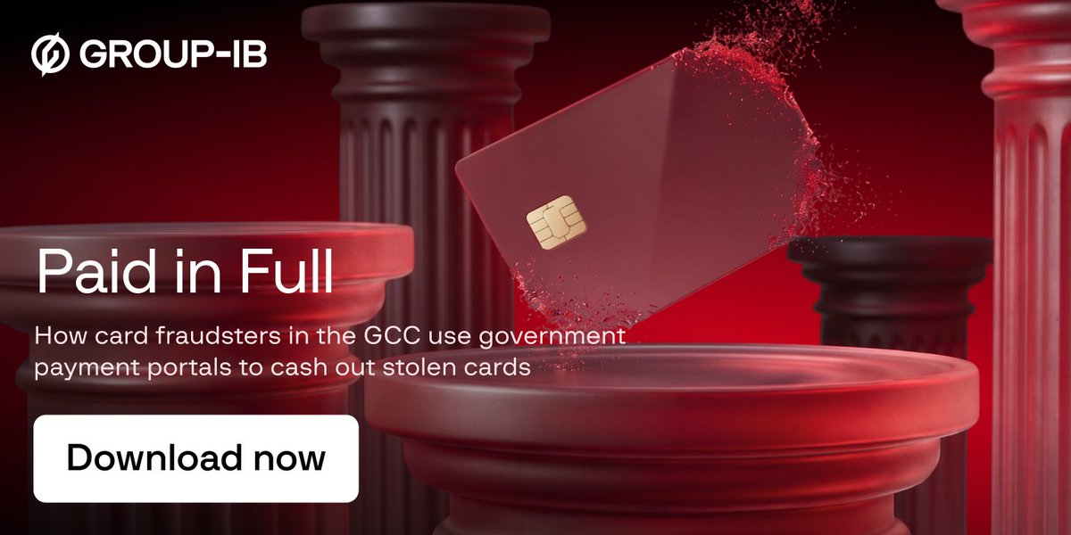 GroupIB's tweet photo. What if a fully authenticated 3DS payment was still fraudulent❓

That is what Group-IB uncovered in a #cardfraud scheme targeting the GCC. Fraudsters used #phishing, eSIM swaps, and account takeover to gain control of victims’ identities and banking access, then used that access to settle genuine government bills and fines using stolen cards.

The payments satisfied valid 3DS authentication.

Group-IB identified approximately 300 related incidents. Of these, 80 compromised cards were linked to around $2.01 million in confirmed #fraudulentpayments across three government institutions.

How does a fraudster turn a stolen card into a legitimate-looking government payment?

Our new report follows the scheme from the first phishing ad to the final cash-out, covering the infrastructure, actors, #Telegram marketplace, and signals that can expose the fraud.

Read the full report to see how the scheme works and what financial institutions can do about it: https://t.co/9xYdFtlVYx