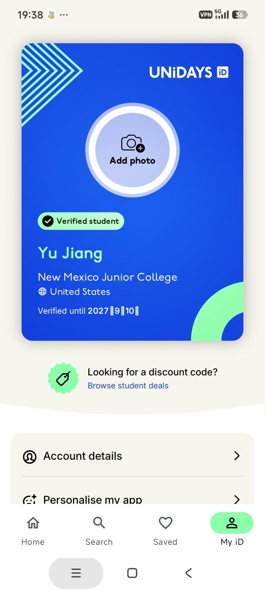 ChiangYu18's tweet photo. 这是我之前用Gemini生成的新墨西哥初级学院的学生证，用来申请UNiDAYS学生优惠，居然能通过验证！ https://t.co/M60tYGSHw8