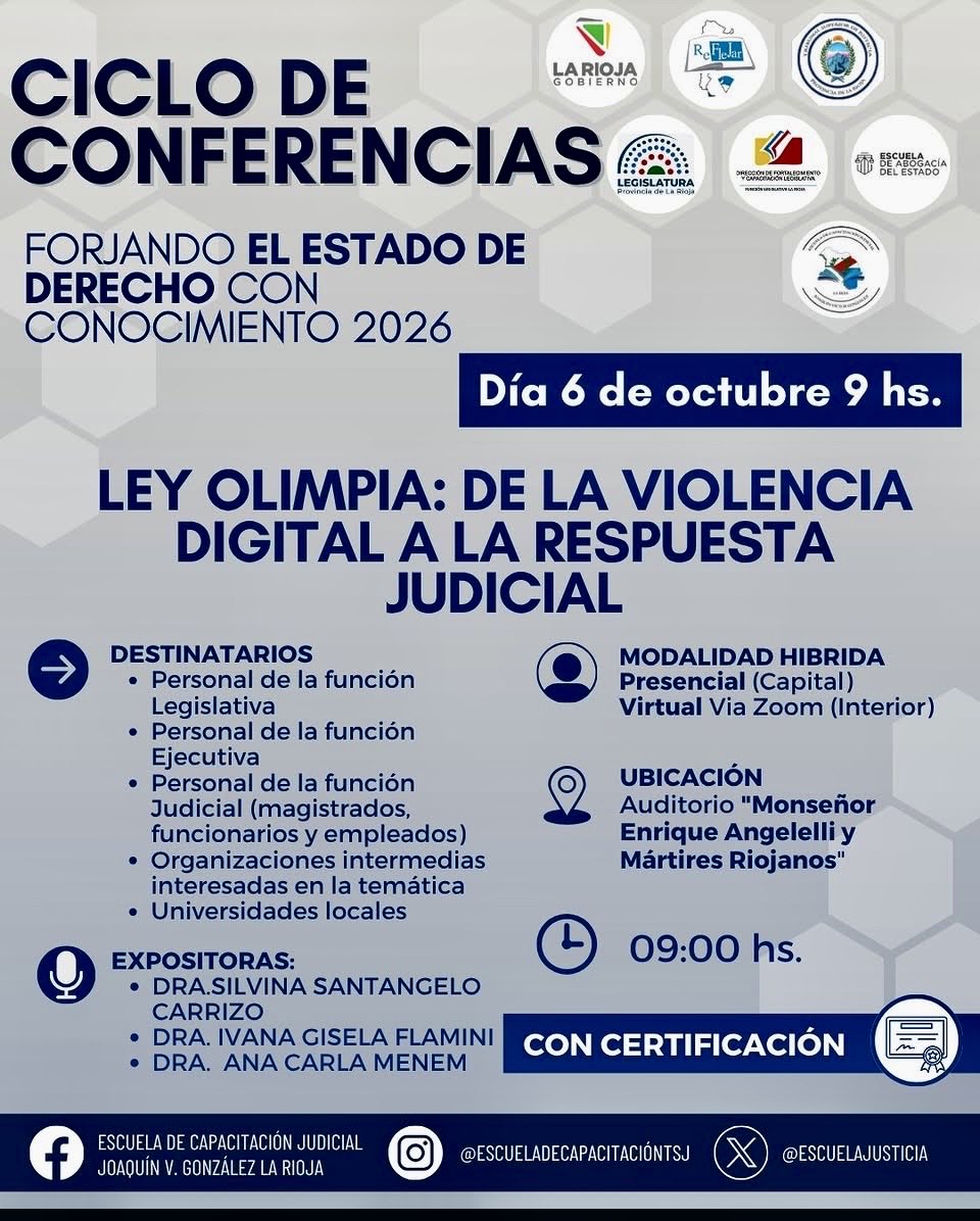 santangelo_sil's tweet photo. ⚠️La violencia digital traspasa las pantallas y deja huellas muchas veces irreversibles. 

⚖️La Justicia tiene que dejar respuestas.

“Ley Olimpia: de la violencia digital a la respuesta judicial”

📍06/10 - 9:00 hs  Salón de la Función Judicial https://t.co/aqwgtKelOW