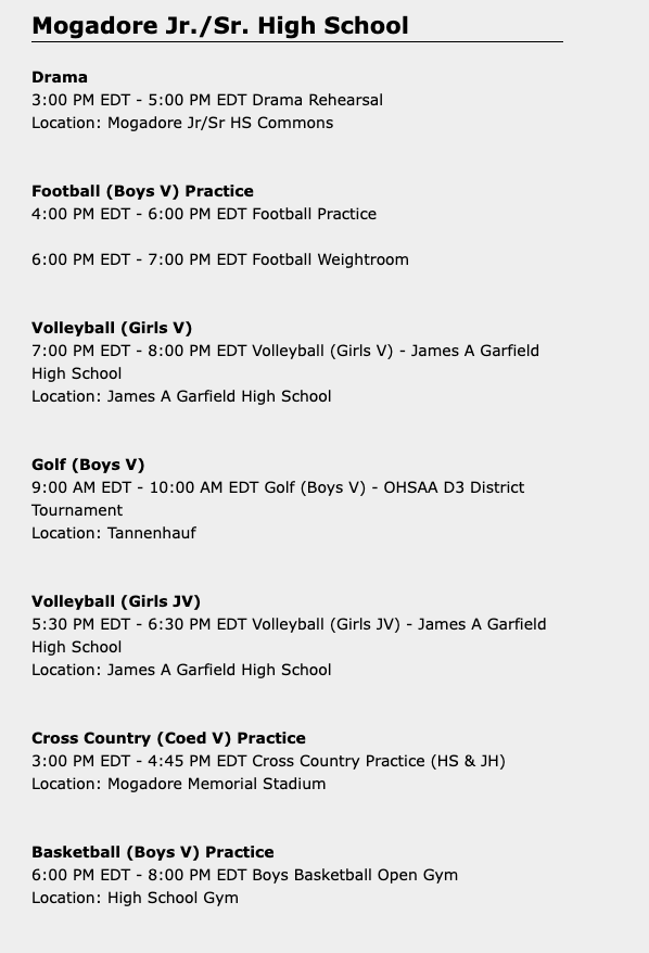 MogAthCats's tweet photo. Mogadore athletic schedule for Monday, 10-5-26. #MogadoreWildcatFamily https://t.co/BfpcHcgkxR
