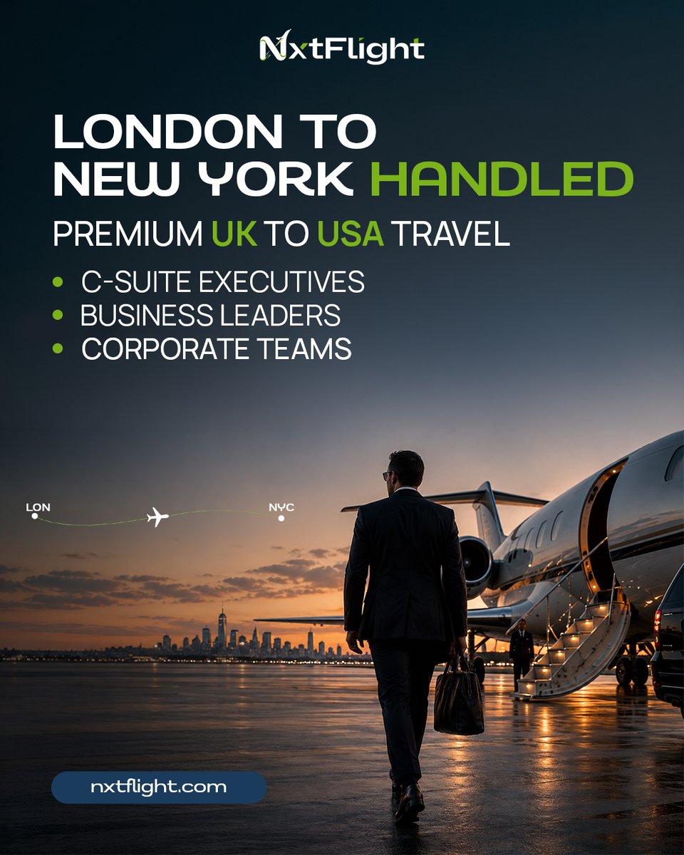 nxtflight's tweet photo. A deal to close in New York shouldn't start with an evening of comparing flights.

NxtFlight manages premium UK-to-USA travel for executives and corporate teams. You just show up.

https://t.co/3AZii2hy5Z https://t.co/2HP1q4bwfR