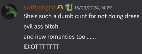 LalalalAala2212's tweet photo. Just in case anyone doesn't know about the disgusting things that Zachary Hourihane (Not saying the *****ologist because he is a fake fan) has said about Taylor Swift. Just real misogynistic remarks and it's evidently clear he just uses her name to garner hate for her which brings attention to his platform.

Fuck him and anyone who supports him he has no right having "swift" in his name.