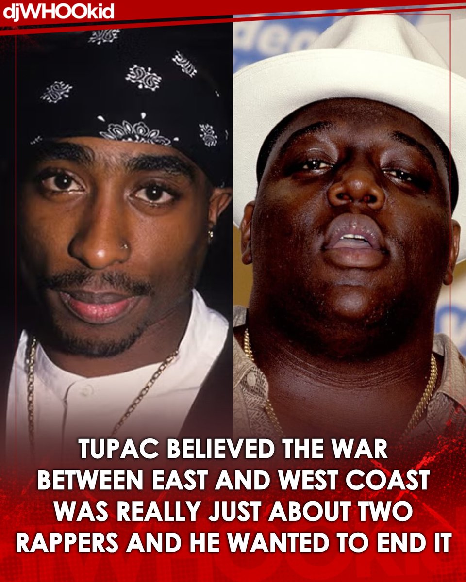 DJWhooKid's tweet photo. “It’s just a problem between two rappers!” 👀👀💔🐐

Tupac sat down for an interview with MTV back in 1996 and clearly said there was no need for a East Coast/ West Coast war: 

“Squash the drama. Let’s get back to making some money. That’s what it’s all about. That’s what I’m trying to do. People try to make it bigger than it is but it’s just a problem between two rappers”. 

He then named Buckshot, Smif-N-Wessun, Greg Nice, Boot Camp Clik and the Outlawz as proof that artists from both coasts could still work together.