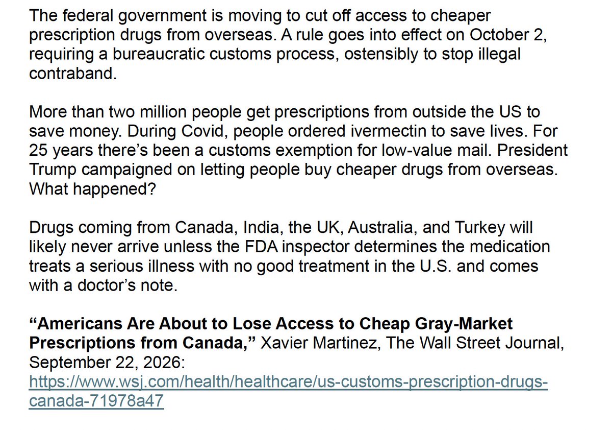 CCHFreedom's tweet photo. US CLOSING DOOR TO CHEAPER DRUGS FROM OVERSEAS

The Health Freedom Minute is presented daily by Twila Brase — President and Co-founder of Citizens’ Council for Health Freedom — and heard in 48 states Mon-Fri on more than 870 radio stations nationwide. 

Listen to today's Health Freedom Minute here: https://t.co/cPU6ITiuvt