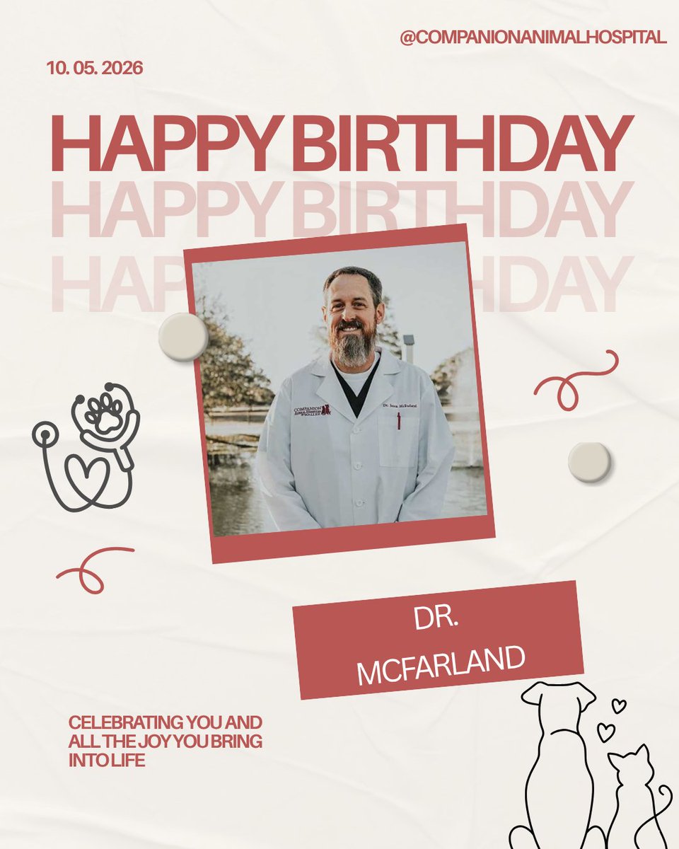cahofwaller's tweet photo. 🎉 It’s Dr. McFarland’s birthday! 🎂🐾

The OG himself! 😎 From starting this practice from the ground up to becoming an all time favorite there’s a lot to celebrate today!

Our clients and our team are so thankful for Dr. McFarland and everything he does for the pets he cares... https://t.co/ohnfQAKsji