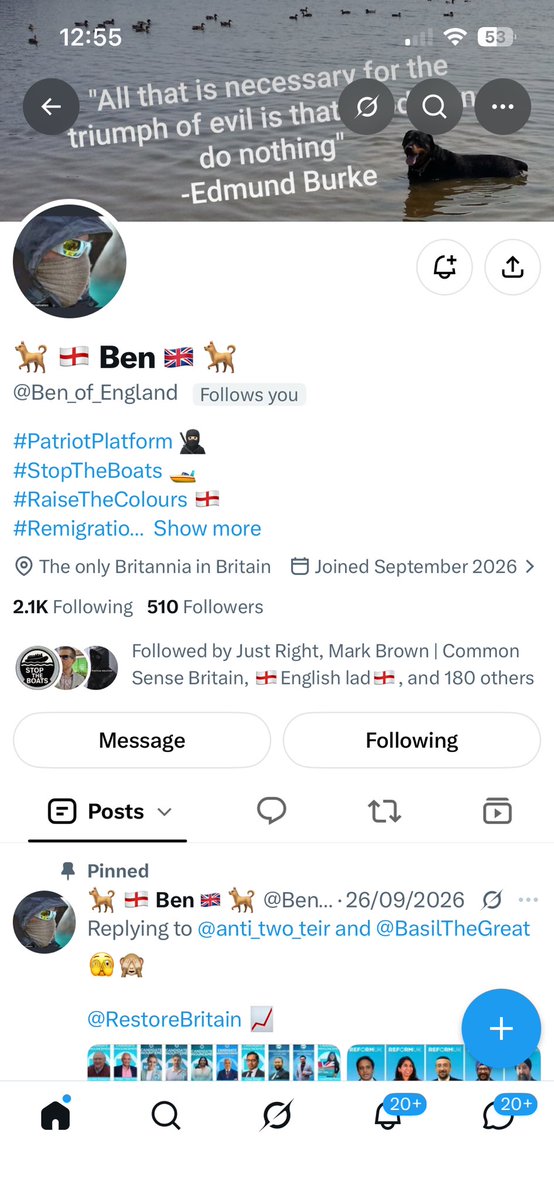 martinmother1's tweet photo. Two accounts that could do with a boost today. @mweya3185745  and @Ben_of_England  Come on Patriots, you know what to do. https://t.co/CeXOeoygma